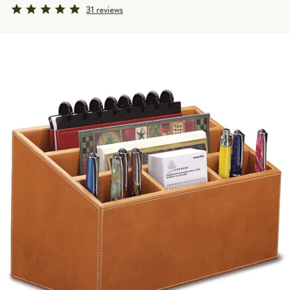 Levenger Morgan Full Grain Tan Smooth Leather Desk Top Organizer Caddy Office - Picture 1 of 15